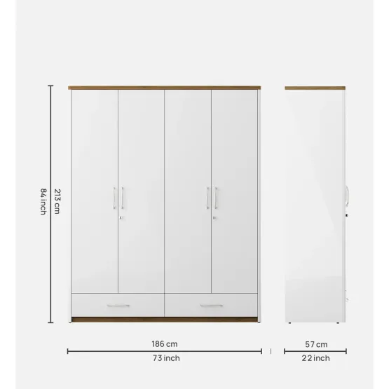 Kosmo Jupiter 4 Door Wardrobe W/o Mirror - High Gloss White