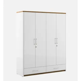 Kosmo Jupiter 4 Door Wardrobe W/o Mirror - High Gloss White