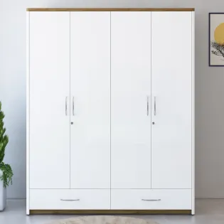 Jupiter 4 Door Wardrobe Without Mirror - High Gloss White