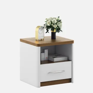 Jupiter Bedside Table- High Gloss And Natural Teak