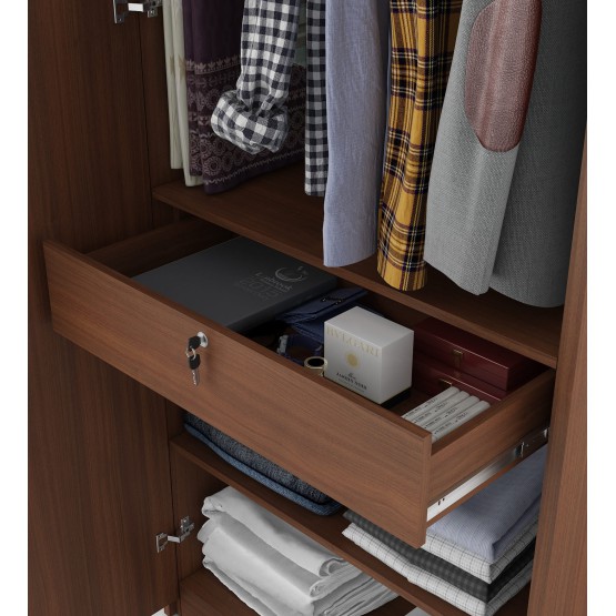 Dew 2 Door Wardrobe Fw Shutter Mirror With Loft - Walnut Rigato