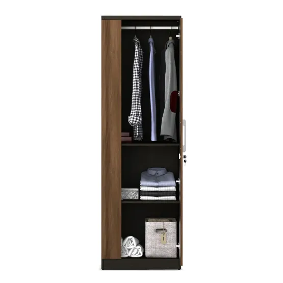 Kosmo Ken 1 Door Wardrobe Without Mirror - Walnut Bronze Woodpore