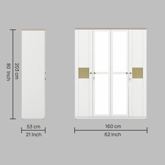 Kosmo Lilly 4 Door Wardrobe With Mirror - Kingston White