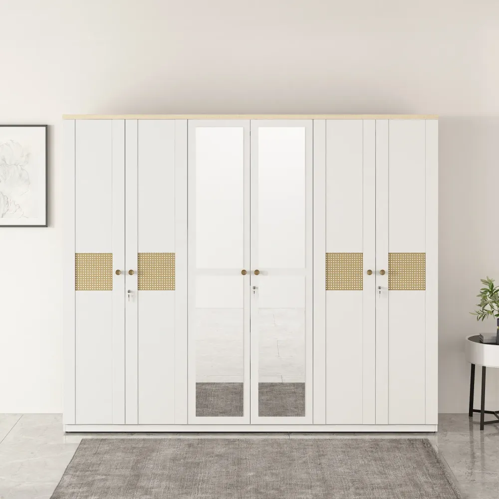 Kosmo Lilly 6 Door Wardrobe With Mirror - Kingston White