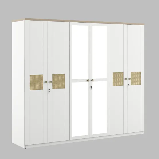 Kosmo Lilly 6 Door Wardrobe With Mirror - Kingston White