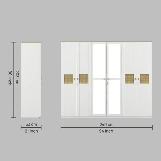 Kosmo Lilly 6 Door Wardrobe With Mirror - Kingston White