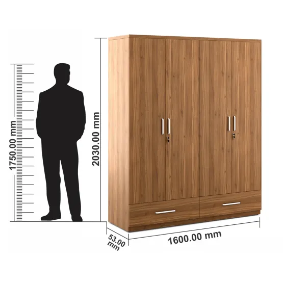 Kosmo Linden 4 Door Wardrobe Without Mirror (natural Teak)