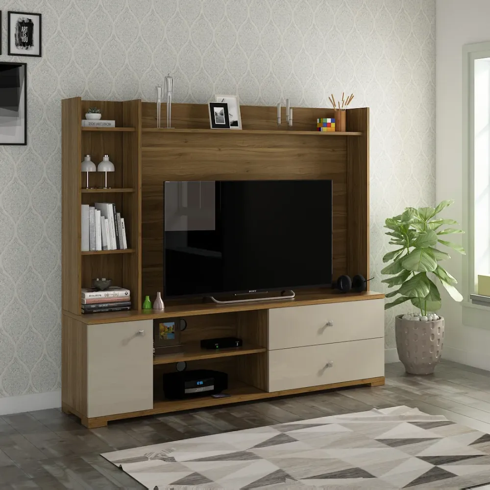 Kosmo Wall Unit Marvella - Hg Cashmere And Natural Teak