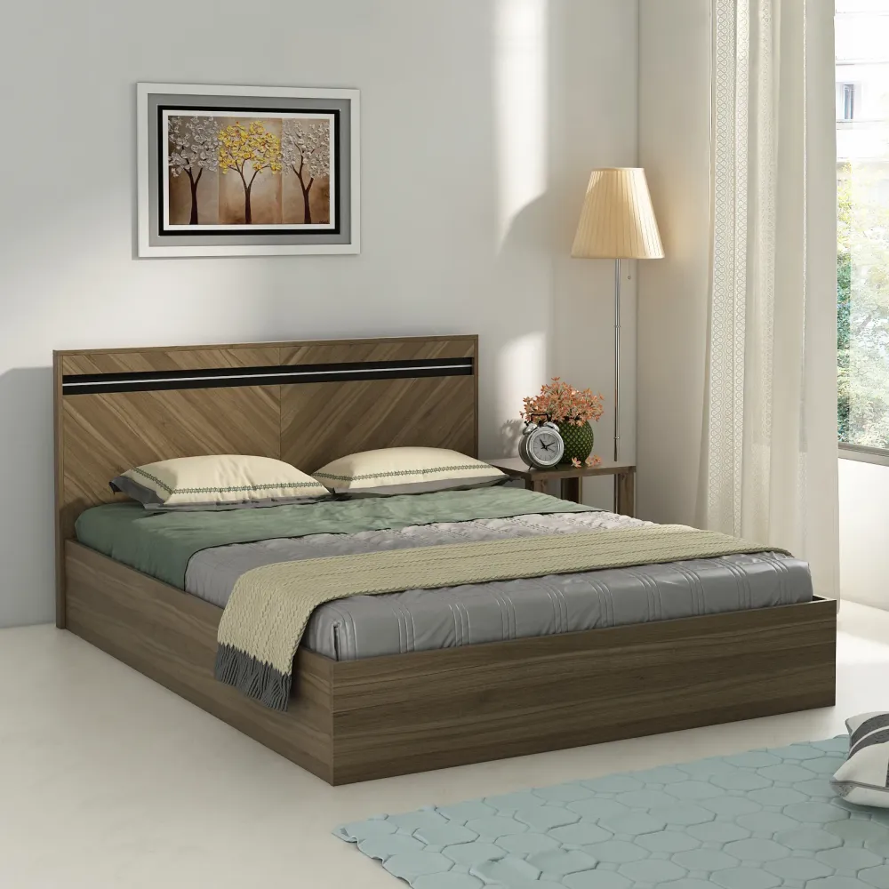 Kosmo Mocco Queen Bed With Box Storage - Lyon Walnut & Natural Wenge