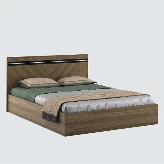 Kosmo Mocco Queen Bed With Box Storage - Lyon Walnut & Natural Wenge