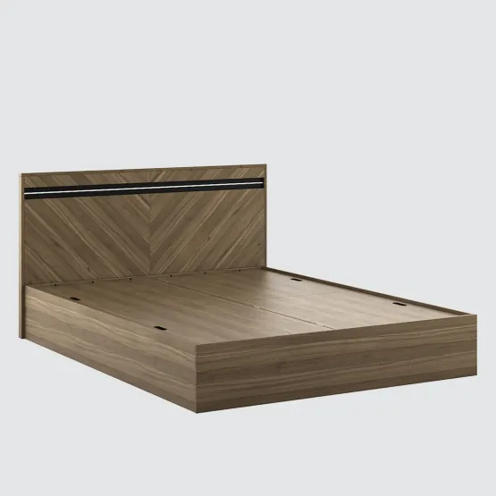 Kosmo Mocco Queen Bed With Box Storage - Lyon Walnut & Natural Wenge