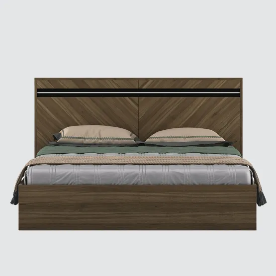 Mocco Queen Bed With Box Storage - Lyon Walnut & Natural Wenge