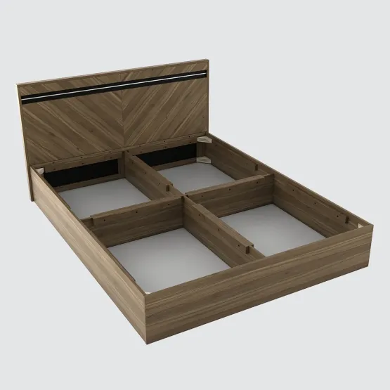 Kosmo Mocco Queen Bed With Box Storage - Lyon Walnut & Natural Wenge