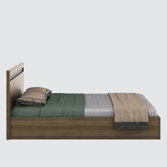 Mocco Queen Bed With Box Storage - Lyon Walnut & Natural Wenge