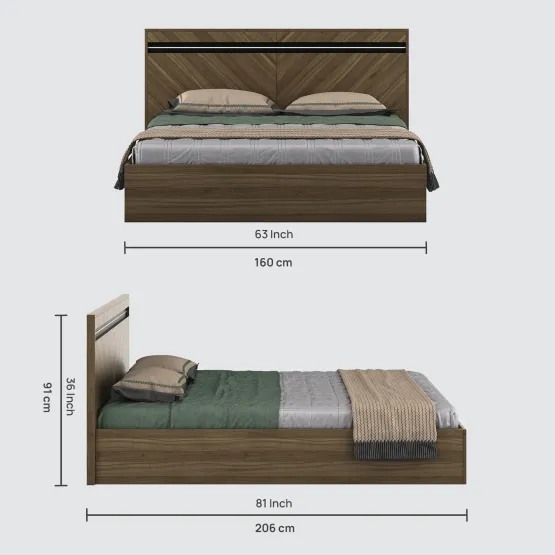 Kosmo Mocco Queen Bed With Box Storage - Lyon Walnut & Natural Wenge