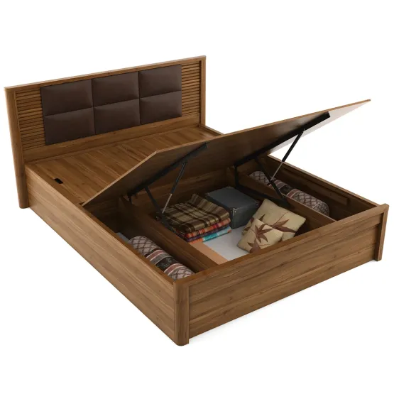 Modena Queen Bed 3/4 Lifton Storage - Natural Teak