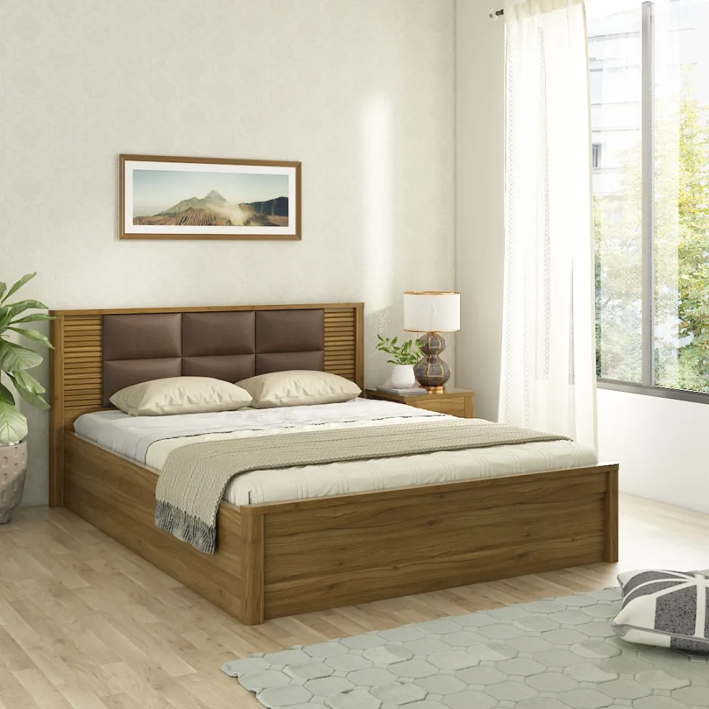 Modena Queen Bed 3/4 Lifton Storage - Natural Teak