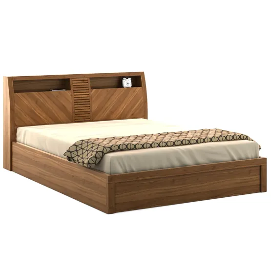 Kosmo Monarch Queen Bed With 3/4th Lift On Storage - Natural Teak