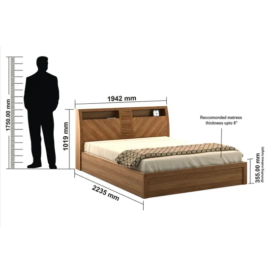 Kosmo Monarch V4 King Bed 3/4th Lift On Storage - Natural Teak