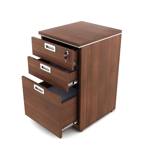 Nova Pedestal With 3 Drawers 404w X 450d X 675h - Walnut Rigato