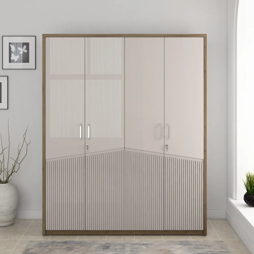 Kosmo Nora 4 Door Wardrobe Without Mirror - Lyon Walnut