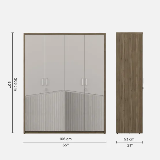 Kosmo Nora 4 Door Wardrobe Without Mirror - Lyon Walnut