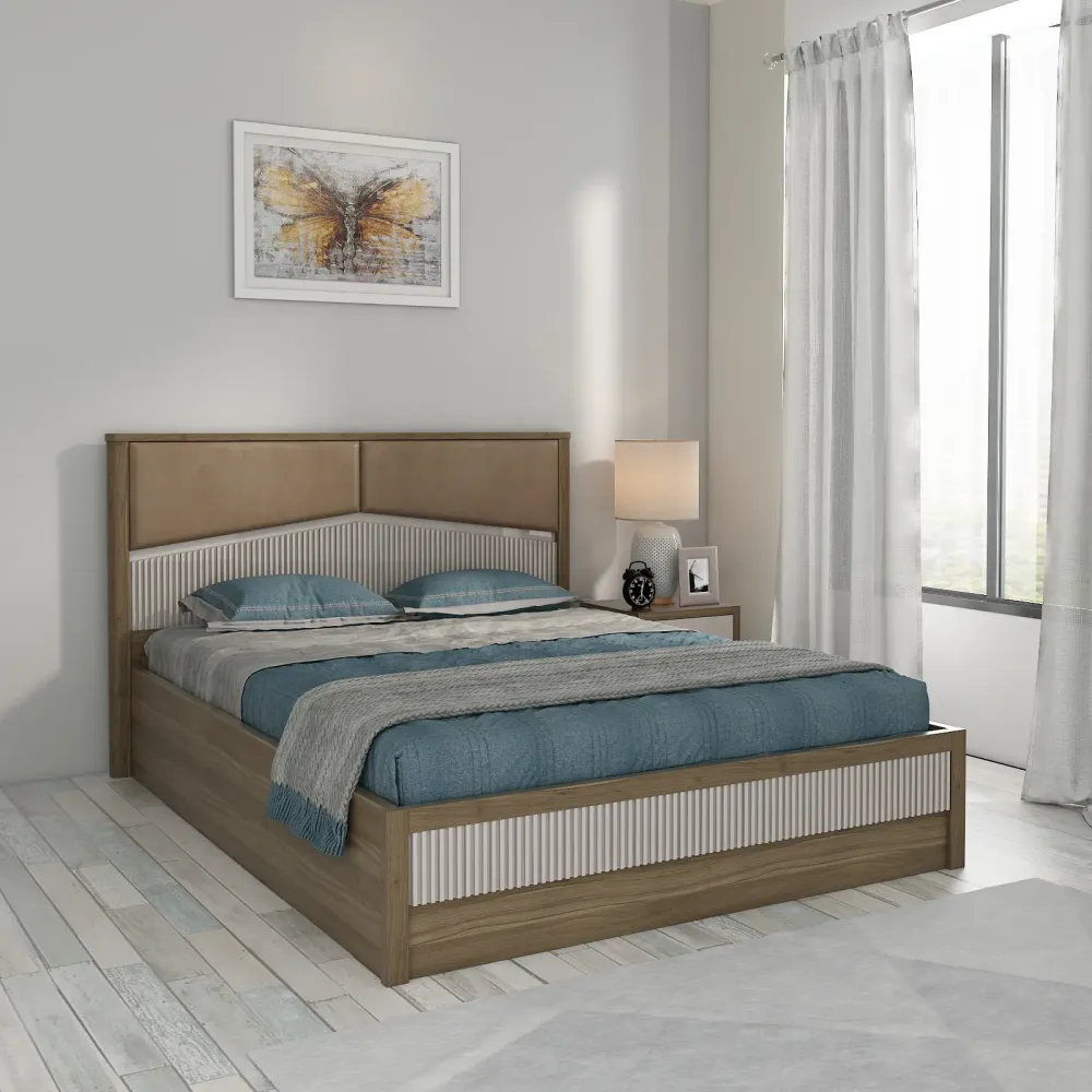 Kosmo Nora Queen Bed  Full Lift On With Top Plank - Lyon Walnut