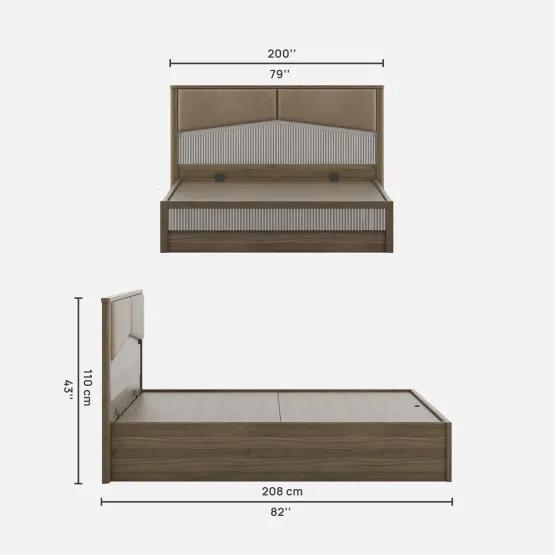 Kosmo Nora King Bed  Full Lift On With Top Plank - Lyon Walnut