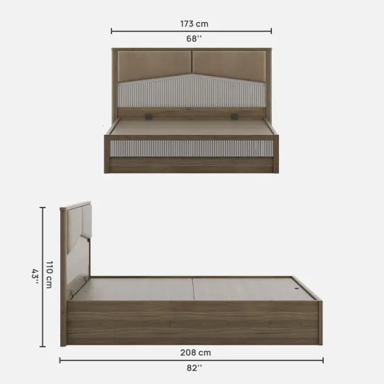 Kosmo Nora Queen Bed  Full Lift On With Top Plank - Lyon Walnut