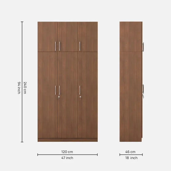 Optima 3 Door Wardrobe With Loft - Walnut Rigato