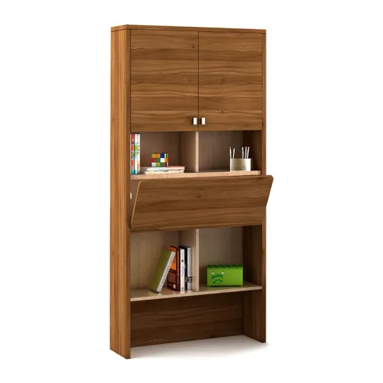 Kosmo Oscar Study Table With Wall Storage - Natural Teak