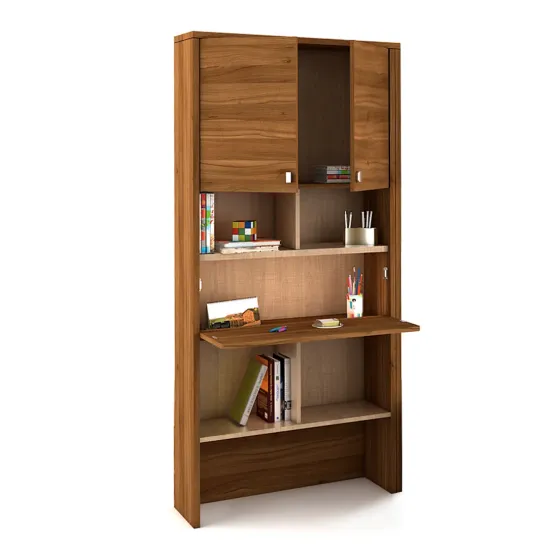 Kosmo Oscar Study Table With Wall Storage - Natural Teak