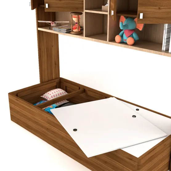 Kosmo Oscar Single Bed With Wall Storage - Natural Teak