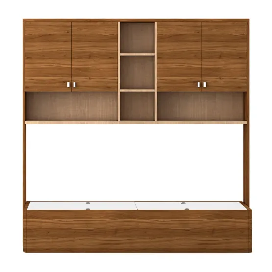 Kosmo Oscar Single Bed With Wall Storage - Natural Teak