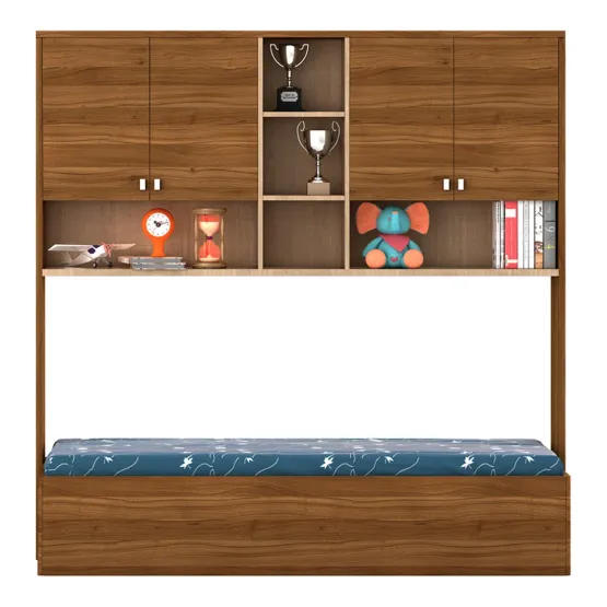 Kosmo Oscar Single Bed With Wall Storage - Natural Teak