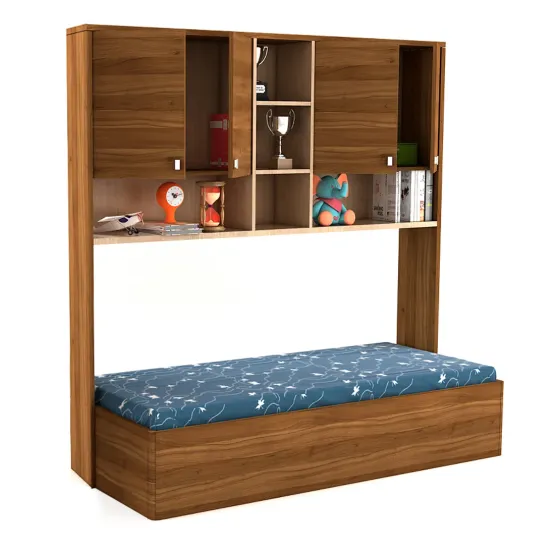 Kosmo Oscar Single Bed With Wall Storage - Natural Teak