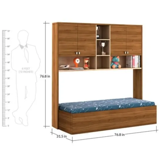 Kosmo Oscar Single Bed With Wall Storage - Natural Teak