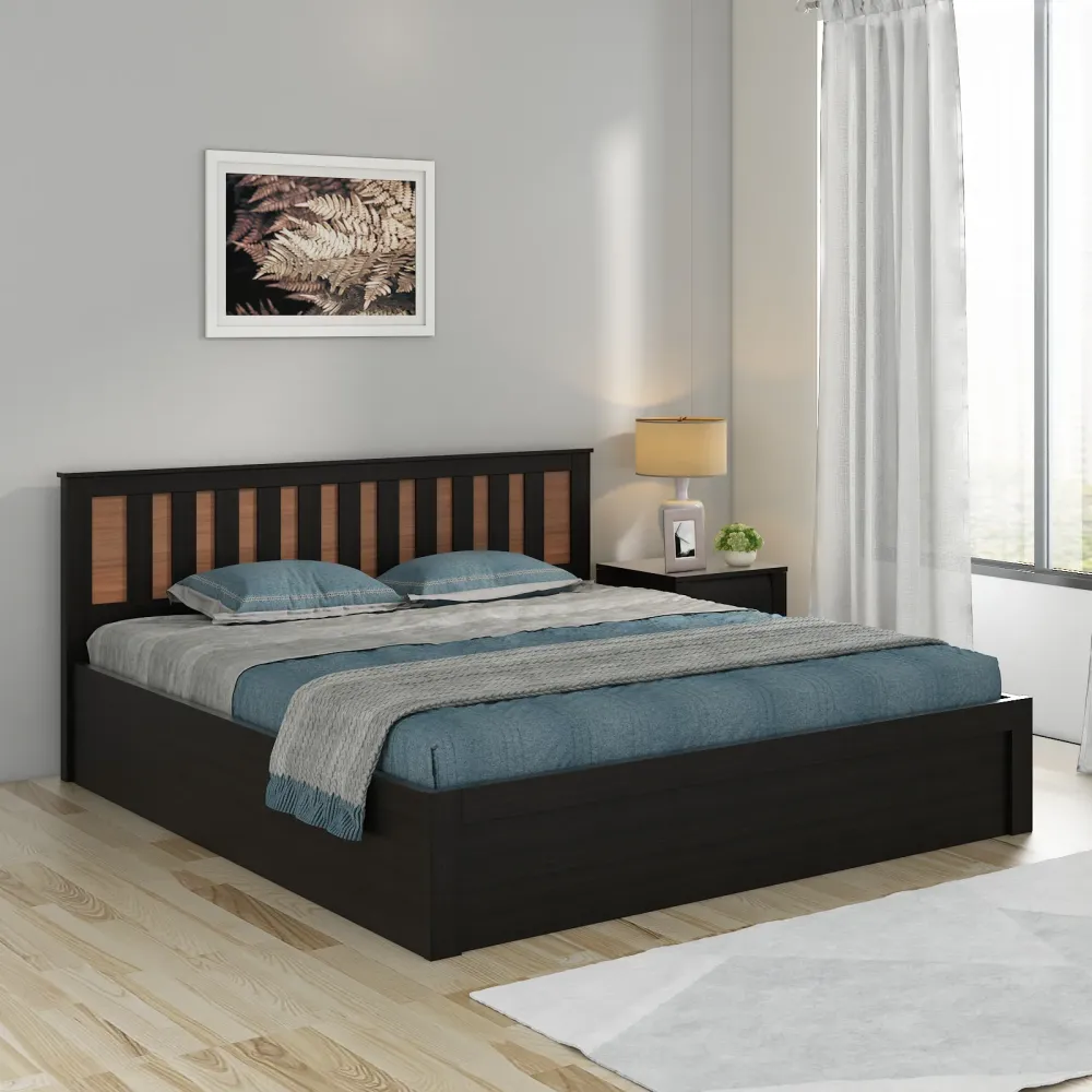 Kosmo Phoenix Queen Bed With Box Storage - Natural Wenge Woodpore