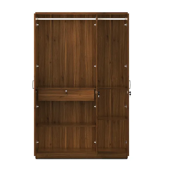 Kosmo Rayan 3 Door Wardrobe With Mirror - Natural Teak