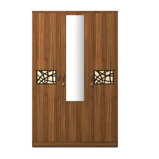 Kosmo Rayan 3 Door Wardrobe With Mirror - Natural Teak