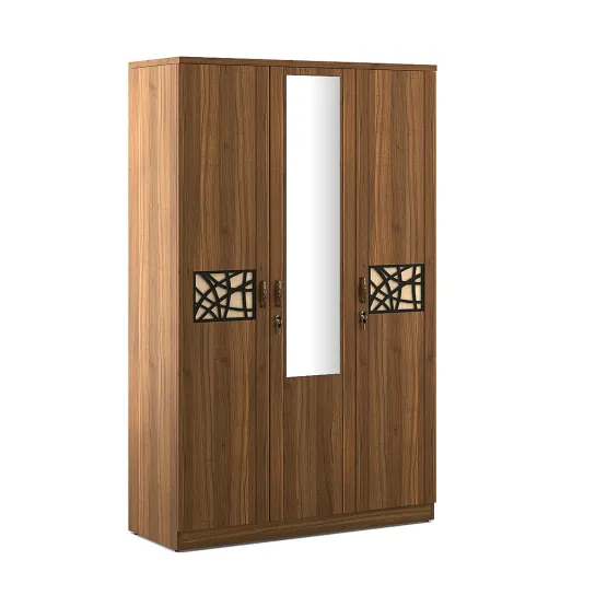 Kosmo Rayan 3 Door Wardrobe With Mirror - Natural Teak