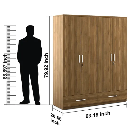 Ralph 4 Door Wardrobe Without Mirror -  Natural Teak