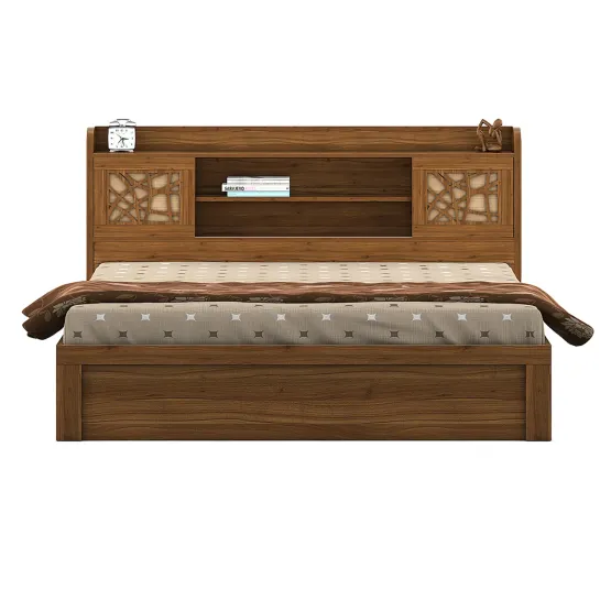 Kosmo Rayan Queen Bed With 3/4th Lift Storage - Natural Teak