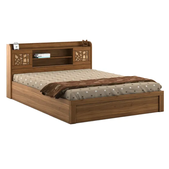 Kosmo Rayan King Bed With 3/4th Lift Storage - Natural Teak