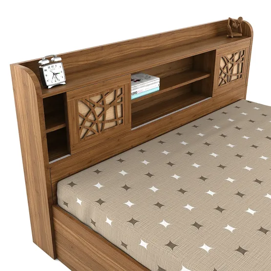 Kosmo Rayan Queen Bed With Box Type Storage - Natural Teak