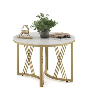 Center Table Roger Round Tall With Ceramic Top And Metal Under Structure In Gold