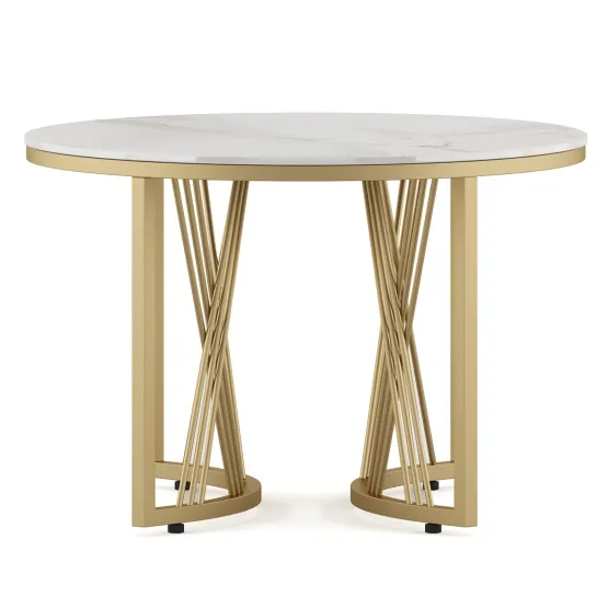 Center Table Roger Round Tall With Ceramic Top And Metal Under Structure In Gold