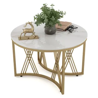 Center Table Roger Round Tall With Ceramic Top And Metal Under Structure In Gold