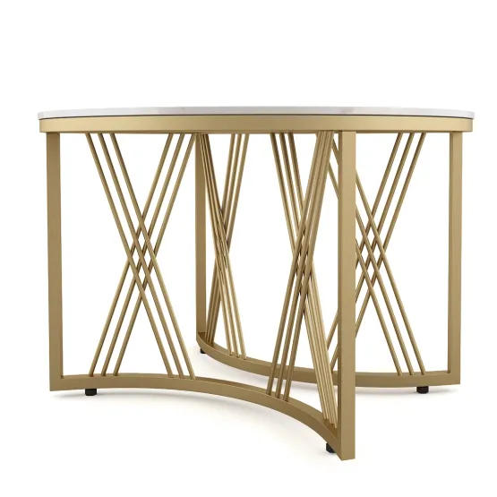 Center Table Roger Round Tall With Ceramic Top And Metal Under Structure In Gold