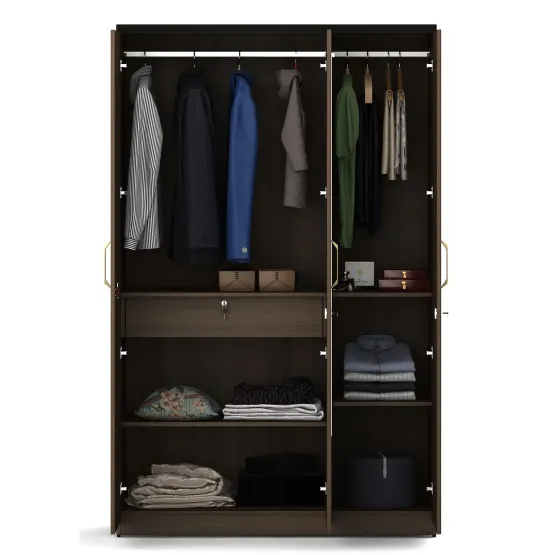 Kosmo Roma 3 Door Wardrobe With Mirror  New- Mol-acacia Dark - Woodpore